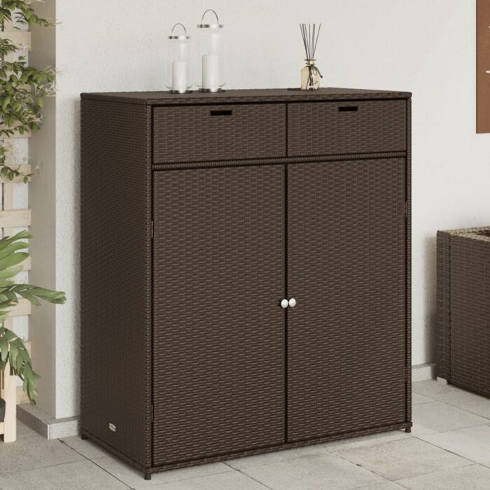 Armoire de rangement jardin marron 105x55x113 cm résine tressée – Image 1