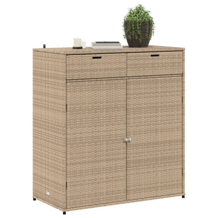 Armoire de rangement jardin beige 105x55x113 cm résine tressée – Image 2