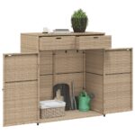 Armoire de rangement jardin beige 105x55x113 cm résine tressée – Image 3