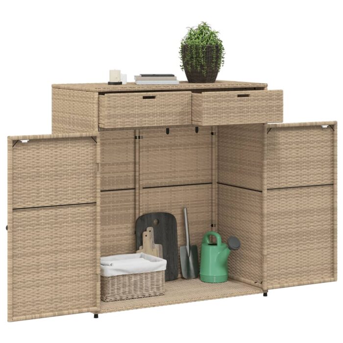 Armoire de rangement jardin beige 105x55x113 cm résine tressée – Image 3