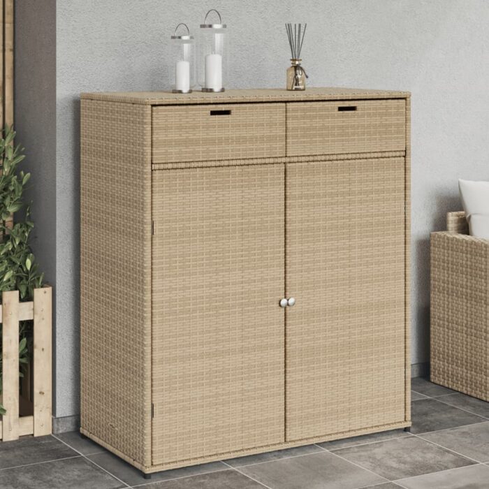 Armoire de rangement jardin beige 105x55x113 cm résine tressée – Image 1
