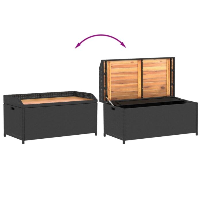 Banc de rangement noir résine tressée et bois d'acacia – Image 5