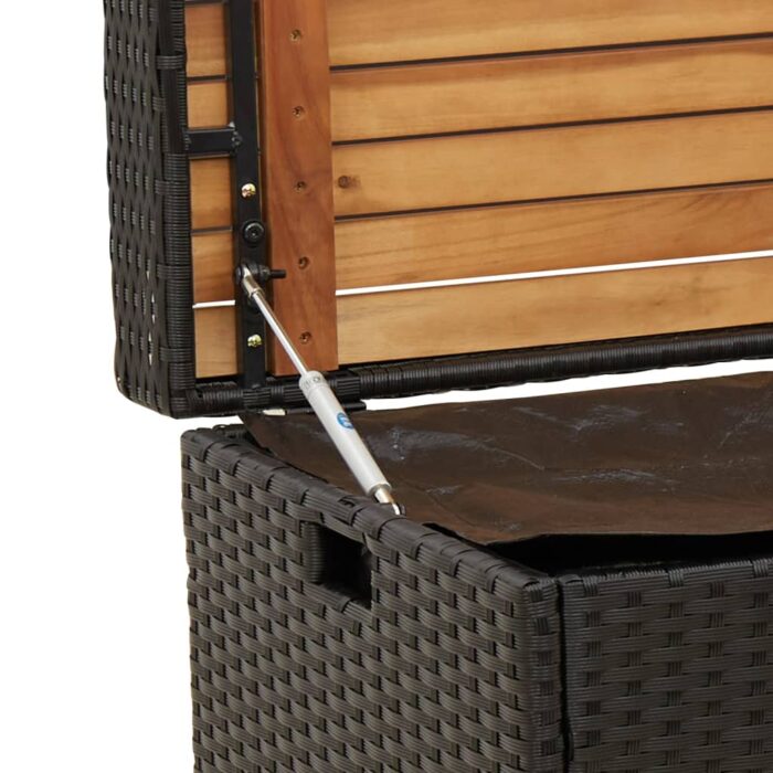 Banc de rangement noir résine tressée et bois d'acacia – Image 6