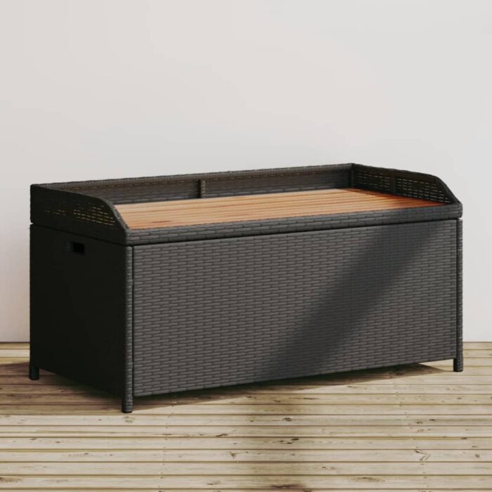 VXL8721012264977_m_en_hd_1.jpg Banc de rangement noir résine tressée et bois d'acacia – Image 1