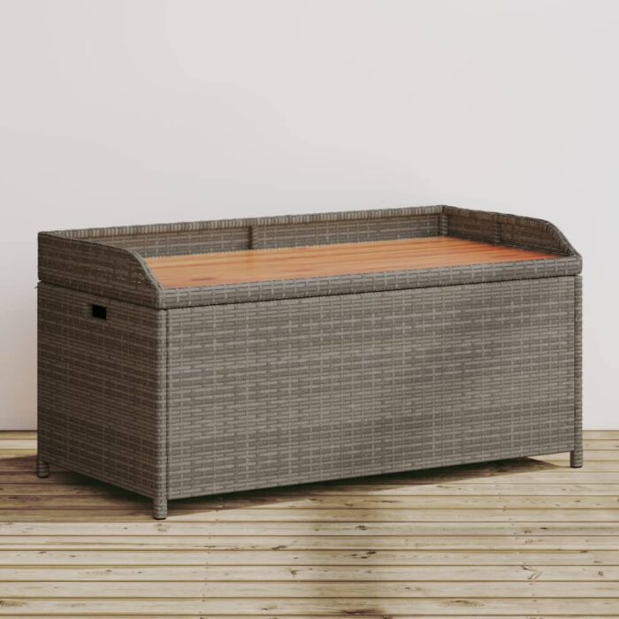 Banc de rangement gris résine tressée et bois d'acacia – Image 1