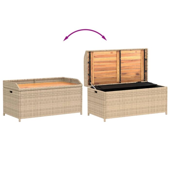 Banc de rangement mélange beige résine tressée et bois d'acacia – Image 5