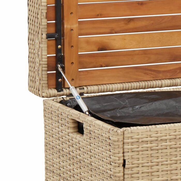 Banc de rangement mélange beige résine tressée et bois d'acacia – Image 6
