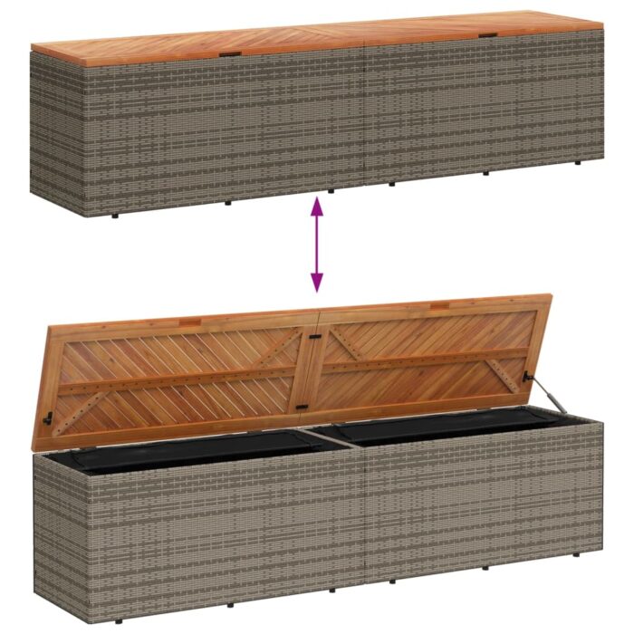 Boîte de rangement de jardin gris résine tressée bois d'acacia – Image 5