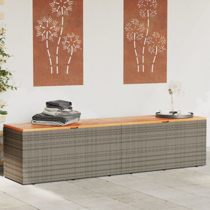 Boîte de rangement de jardin gris résine tressée bois d'acacia – Image 1