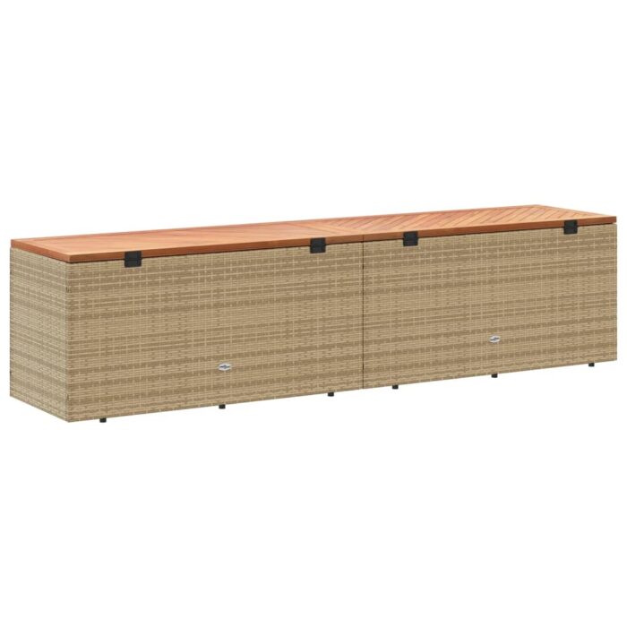 Boîte de rangement de jardin beige résine tressée bois d'acacia – Image 4