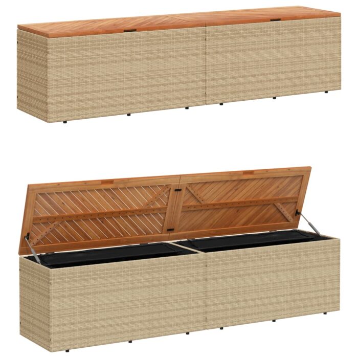 Boîte de rangement de jardin beige résine tressée bois d'acacia – Image 5