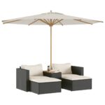 Salon de jardin 5 pcs avec coussins noir résine tressée acacia – Image 2