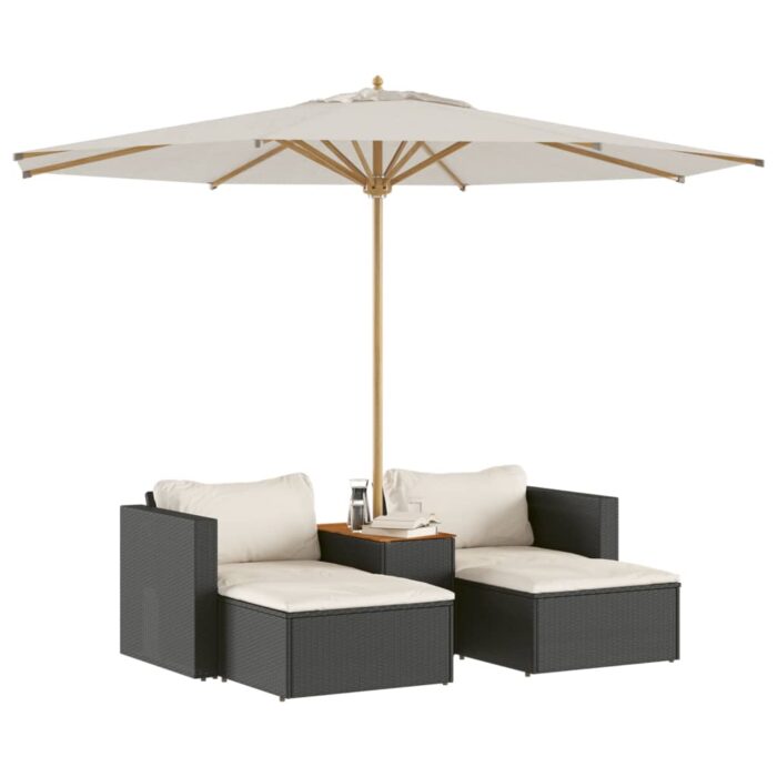 Salon de jardin 5 pcs avec coussins noir résine tressée acacia – Image 2