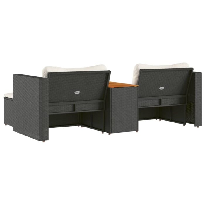 Salon de jardin 5 pcs avec coussins noir résine tressée acacia – Image 5