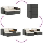 Salon de jardin 5 pcs avec coussins noir résine tressée acacia – Image 6