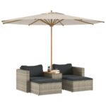 Salon de jardin 5 pcs avec coussins gris résine tressée acacia – Image 2