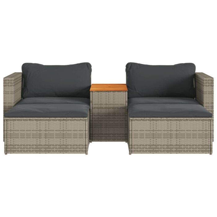 Salon de jardin 5 pcs avec coussins gris résine tressée acacia – Image 3