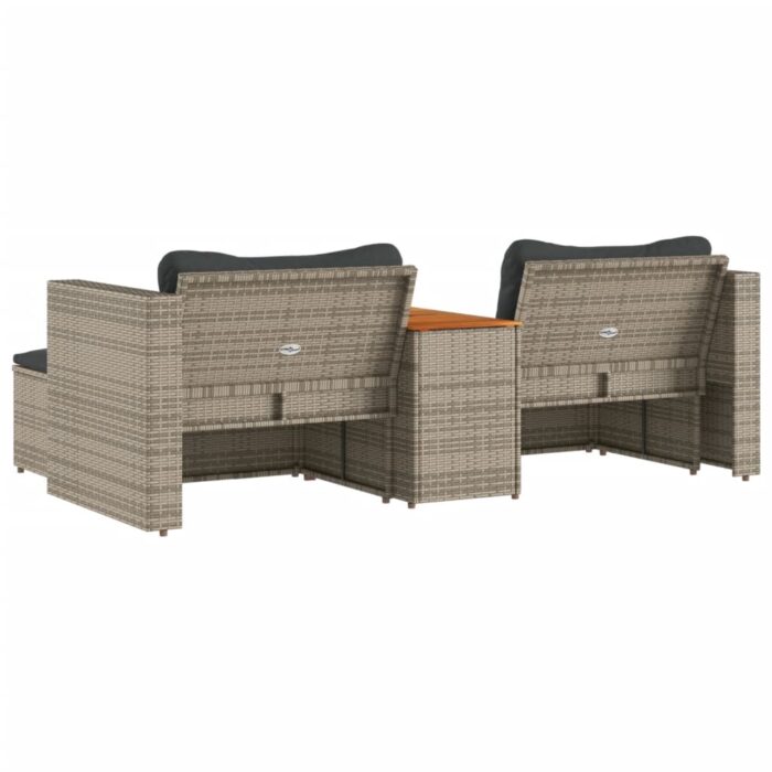Salon de jardin 5 pcs avec coussins gris résine tressée acacia – Image 5