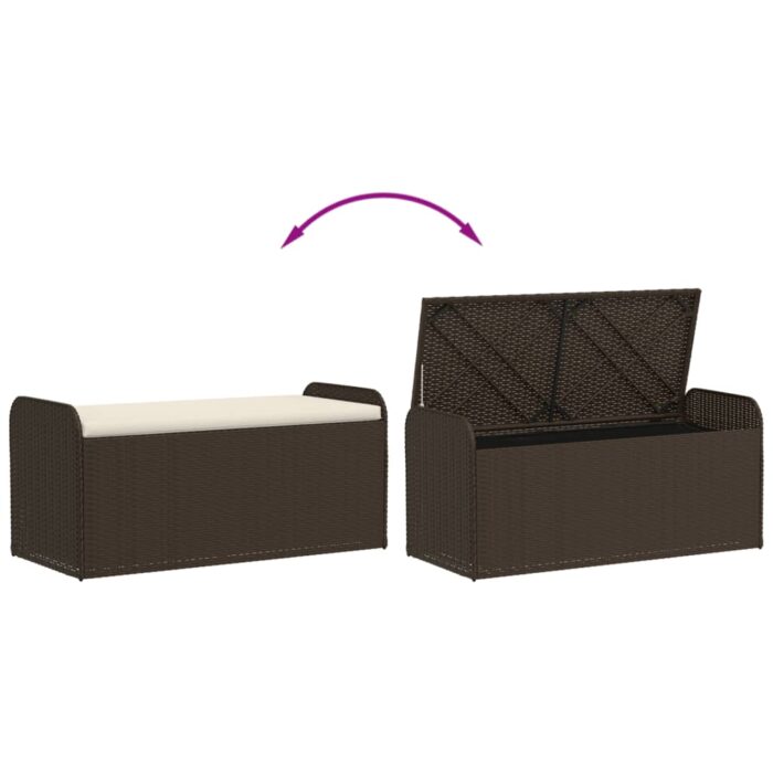 Banc de rangement et coussin marron 115x51x52 cm résine tressée – Image 5