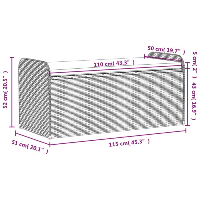 Banc de rangement et coussin marron 115x51x52 cm résine tressée – Image 9