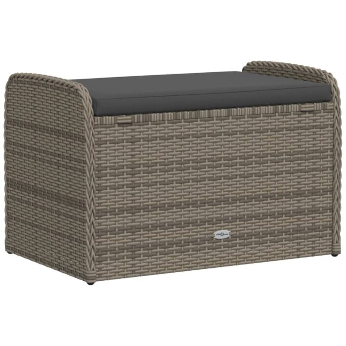 Banc de rangement avec coussin gris 80x51x52 cm résine tressée – Image 4