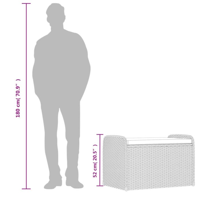 Banc de rangement avec coussin gris 80x51x52 cm résine tressée – Image 8