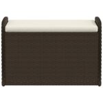 Banc de rangement et coussin marron 80x51x52 cm résine tressée – Image 2