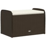 Banc de rangement et coussin marron 80x51x52 cm résine tressée – Image 4
