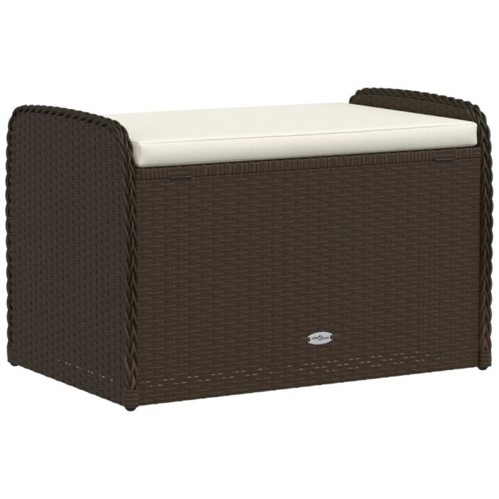 Banc de rangement et coussin marron 80x51x52 cm résine tressée – Image 4