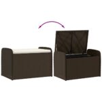 Banc de rangement et coussin marron 80x51x52 cm résine tressée – Image 5