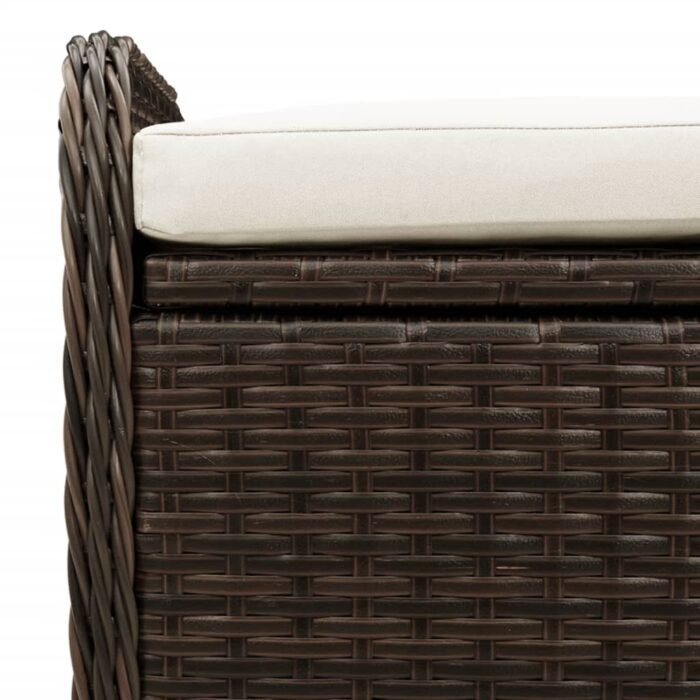 Banc de rangement et coussin marron 80x51x52 cm résine tressée – Image 7