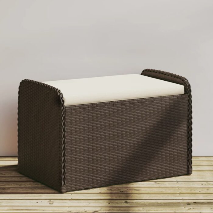 Banc de rangement et coussin marron 80x51x52 cm résine tressée – Image 1