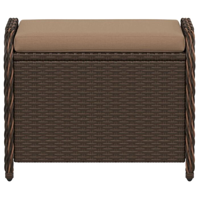 Tabouret de jardin avec coussin brun 58x46x46 cm résine tressée – Image 2