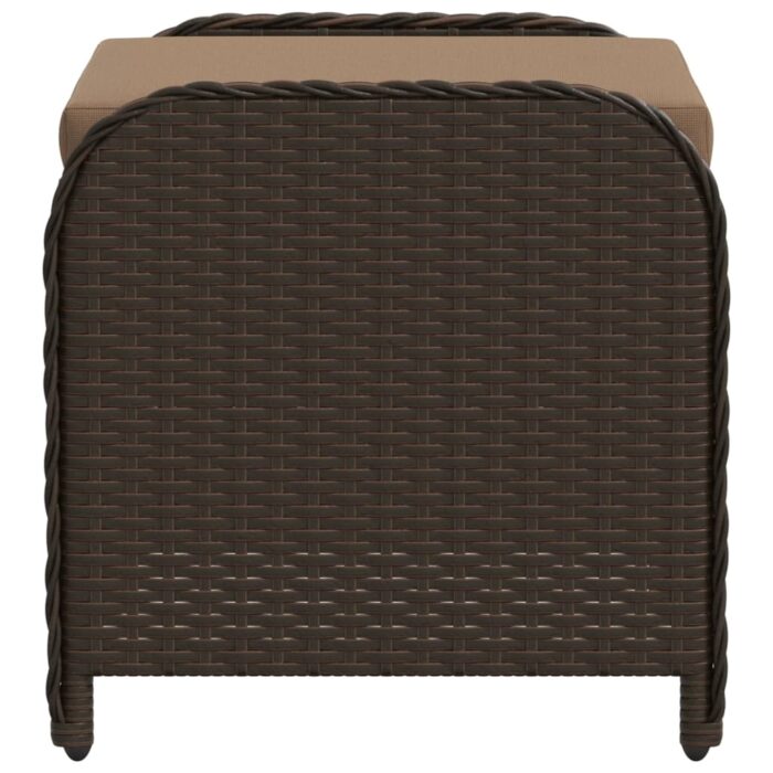Tabouret de jardin avec coussin brun 58x46x46 cm résine tressée – Image 3