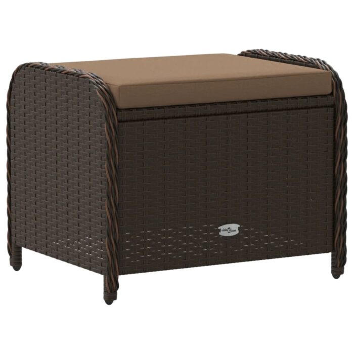 Tabouret de jardin avec coussin brun 58x46x46 cm résine tressée – Image 4