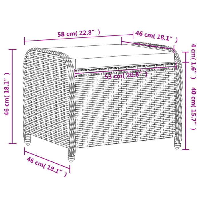 Tabouret de jardin avec coussin brun 58x46x46 cm résine tressée – Image 7