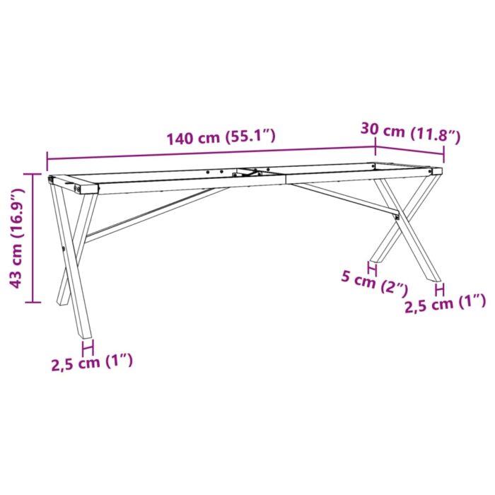 Pieds de table basse cadre en X 140x30x43 cm acier – Image 7