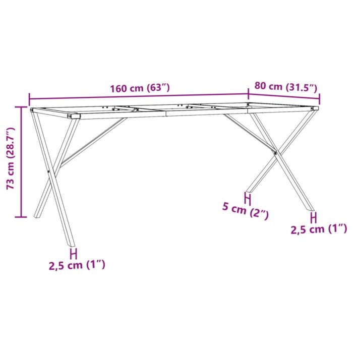 Pieds de table à manger cadre en X 160x80x73 cm acier – Image 7