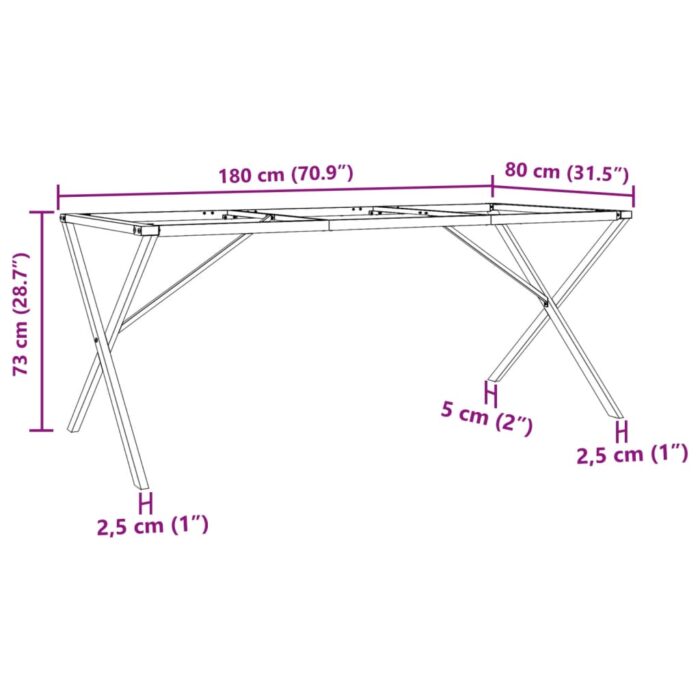 Pieds de table à manger cadre en X 180x80x73 cm acier – Image 7