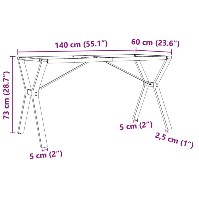 Pieds de table à manger cadre en Y 140x60x73 cm acier – Image 7