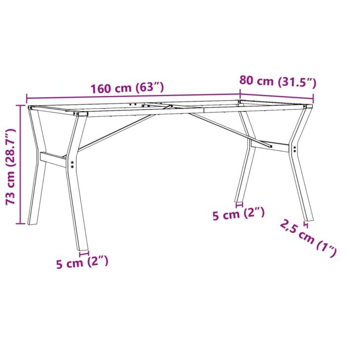Pieds de table à manger cadre en Y 160x80x73 cm acier – Image 7