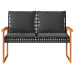Banc de jardin avec coussin noir résine tressée et acacia – Image 2