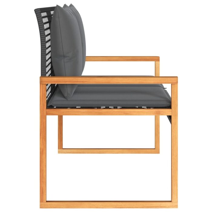 Banc de jardin avec coussin noir résine tressée et acacia – Image 3
