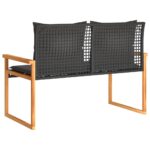 Banc de jardin avec coussin noir résine tressée et acacia – Image 4