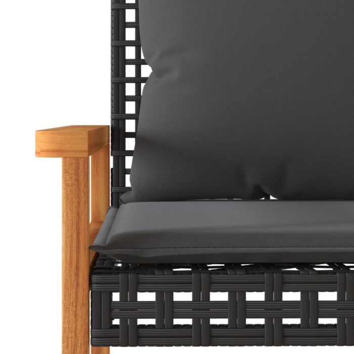 Banc de jardin avec coussin noir résine tressée et acacia – Image 5