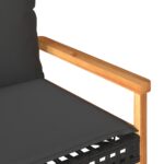 Banc de jardin avec coussin noir résine tressée et acacia – Image 6