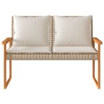Banc de jardin avec coussin mélange beige résine tressée acacia – Image 2