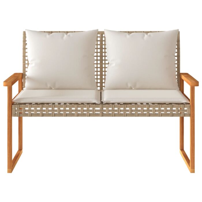 Banc de jardin avec coussin mélange beige résine tressée acacia – Image 2