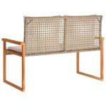 Banc de jardin avec coussin mélange beige résine tressée acacia – Image 4