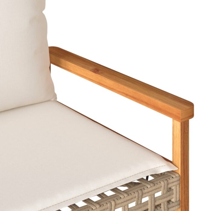 Banc de jardin avec coussin mélange beige résine tressée acacia – Image 5